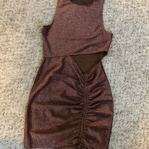 Divided Red Ruched Halter Mini Dress